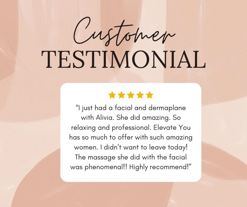 Check out this testimonial from one of our amazing clients! 🤍

Alivia is now booking for facial and aesthetic services! Come see her and enjoy an amazing facial experience yourself.

Call or text 620-872-7675 to book. Or book online at: 
https://ele