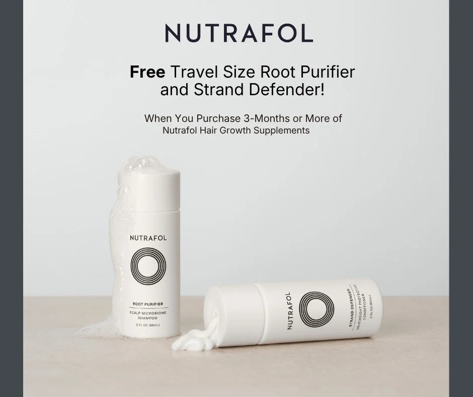Curious about Nutrafol products or needing a refill? Now is the perfect time! 

Purchase any Nutrafol Growth Pack and receive a FREE root purifier and strand defender! Available while supplies last. 

Call or message 620-872-7675 or stop by to purcha