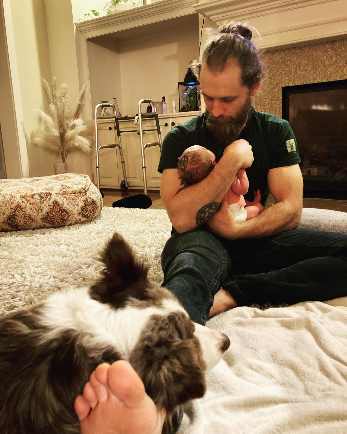Proud new Papa and Daisy the Aussie, just soaking in the afterglow of a precipitous morning birth ❤️ Goodness, life is beautiful!
#petsofhomebirth