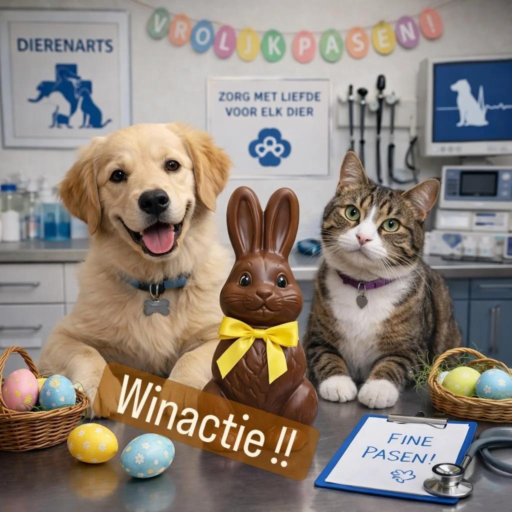 De paasdagen komen er weer aan 🐣🌷🐰Tijdens eerste en tweede paasdag zijn wij gesloten, maar dinsdag 7 april staan wij weer voor jullie klaar.

En we hebben een winactie! 🏆 Stuur ons een leuke foto van je dier met de Pasen en de leukste foto maakt 