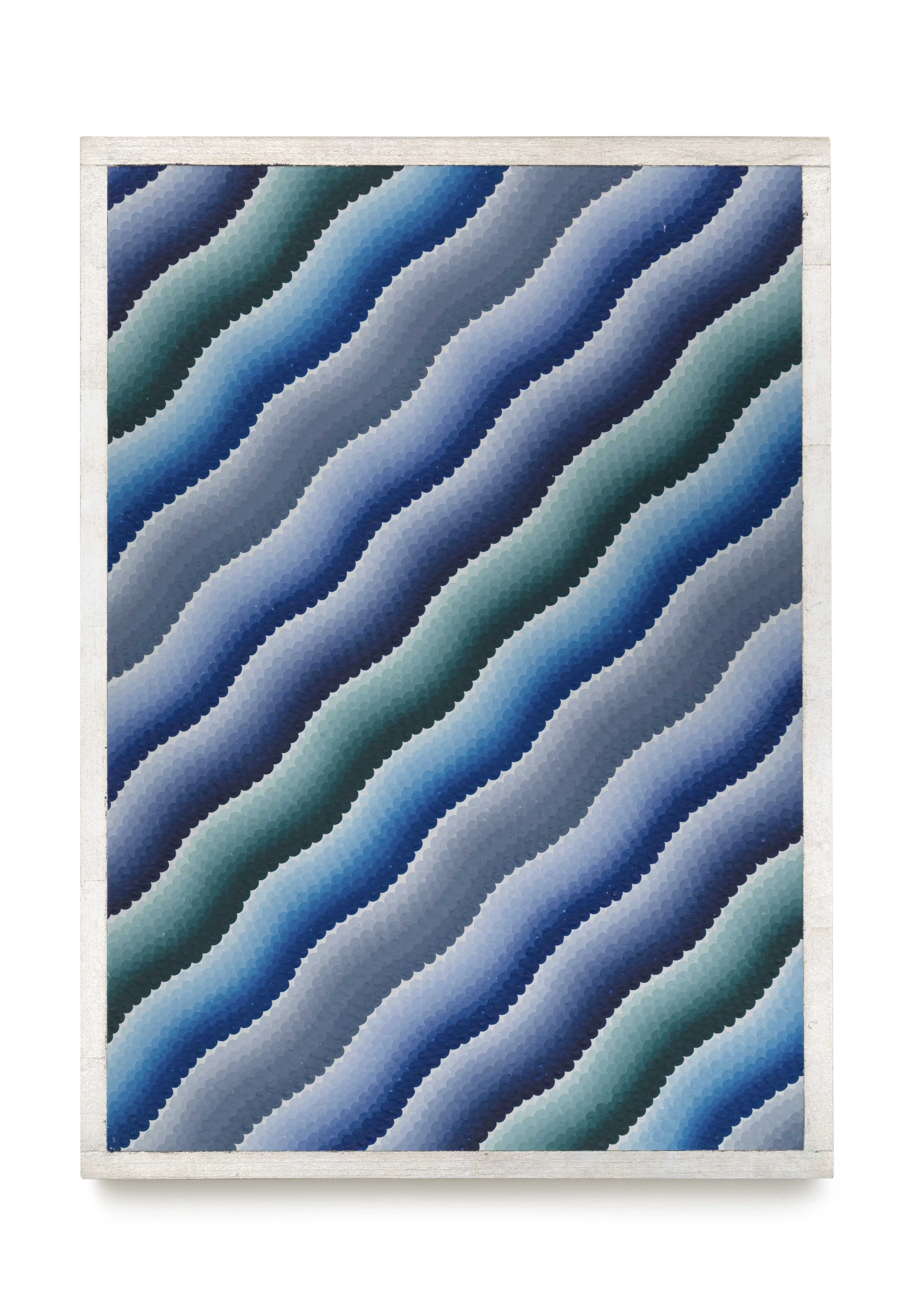 Stream, 2024, acrylic on paper mounted on wood, silver-leaf frame, 40 x 28 cm