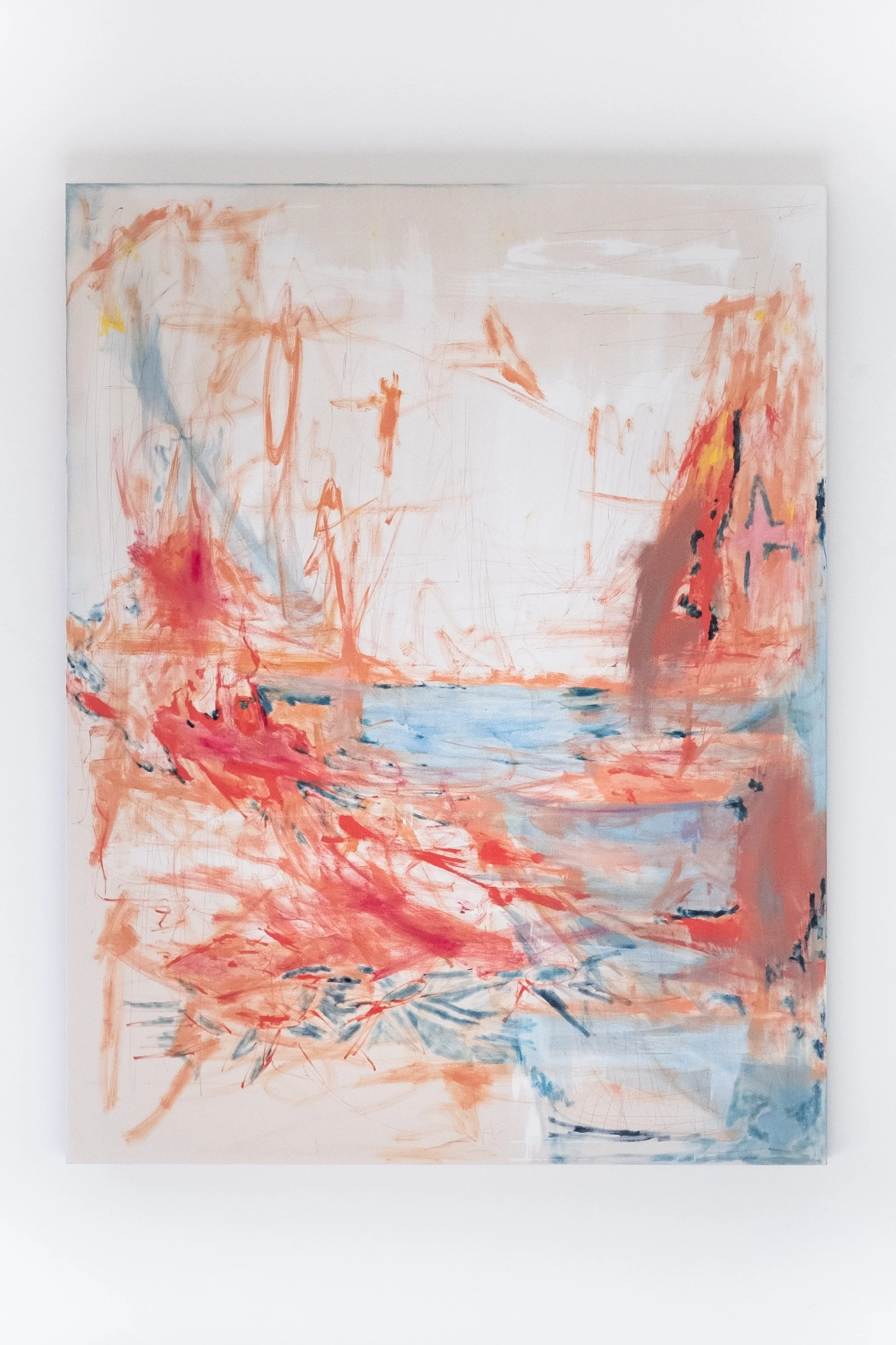 Seconde note de la constella.on, 2025, oil and pen on canvas, 180 x 140 cm