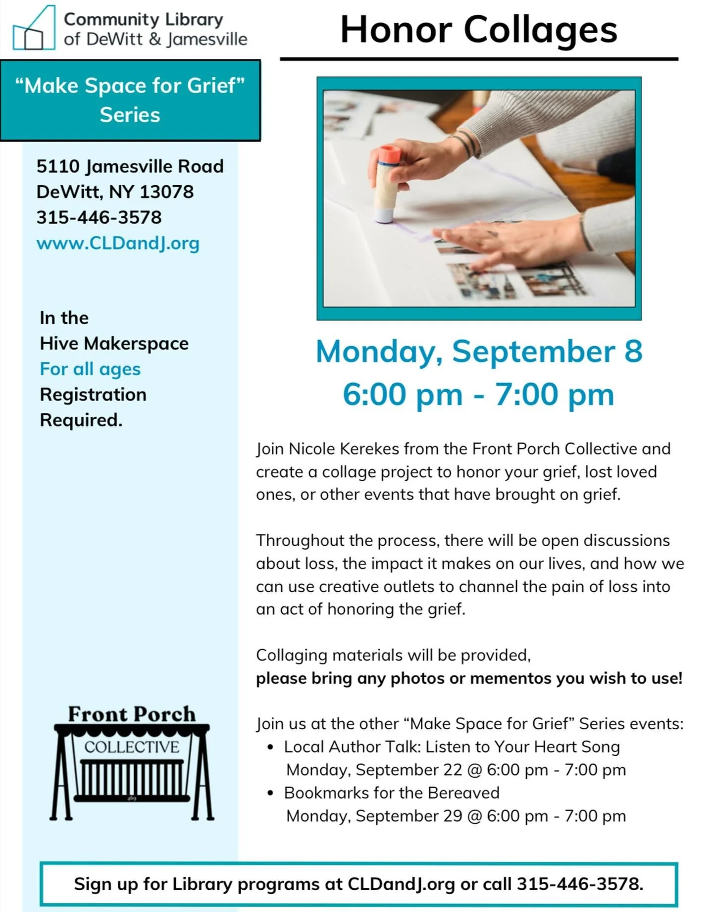 Join me, Nicole, at the Dewitt &amp; Jamesville Library this upcoming Monday for Honor Collages! @cldandj 

REGISTER ON THE LIBRARY&rsquo;S WEBSITE 📚

Create a collage project to honor your grief, lost loved ones, or other events that have brought o