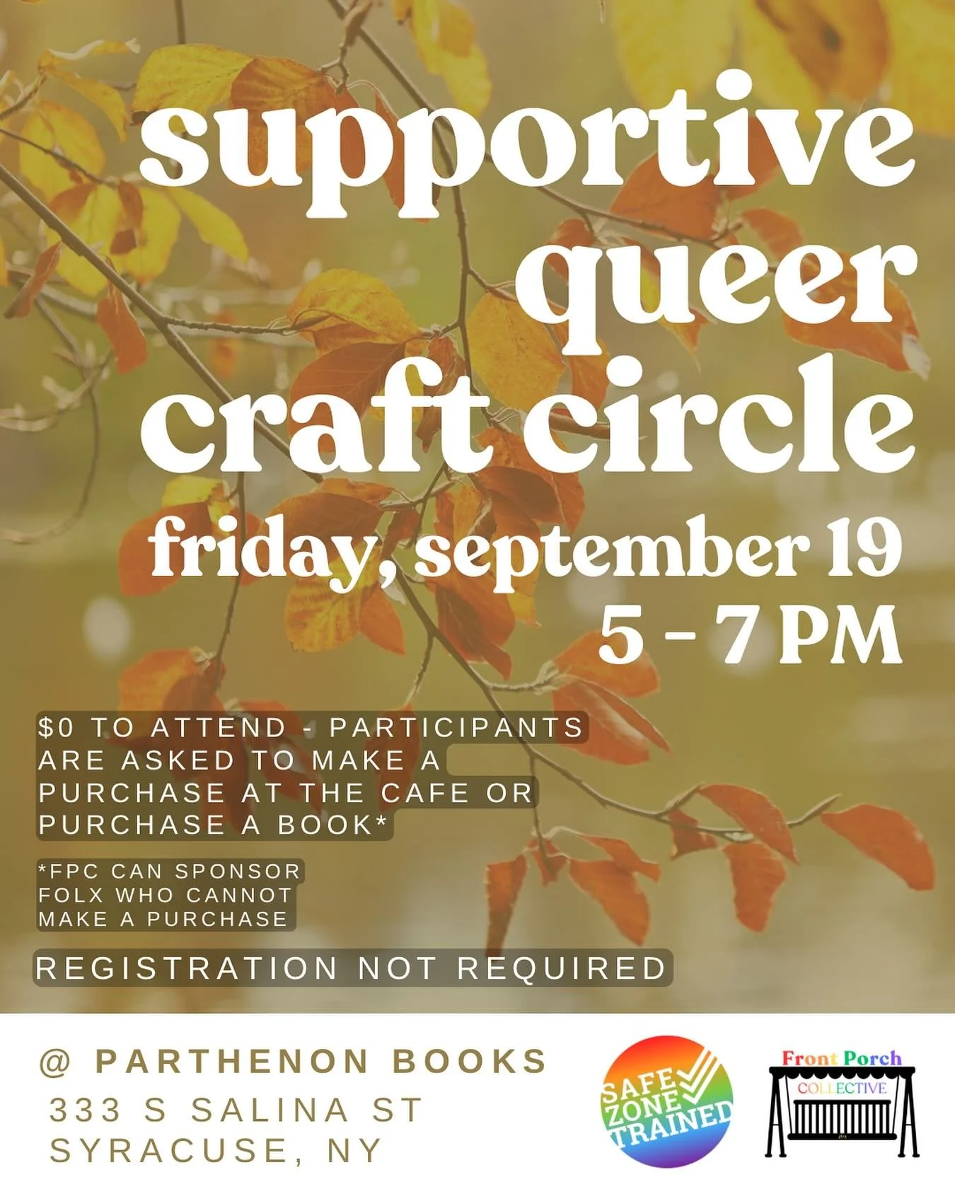 Craft Circle is back NEXT FRIDAY at @parthenonbookssyr 🧶🖍️ BYO craft or use some of our collaging and paper craft materials! 

Friday, September 19
5-7 PM
Parthenon Books, Downtown Syracuse 

$0 to attend | Participants are asked to make a purchase