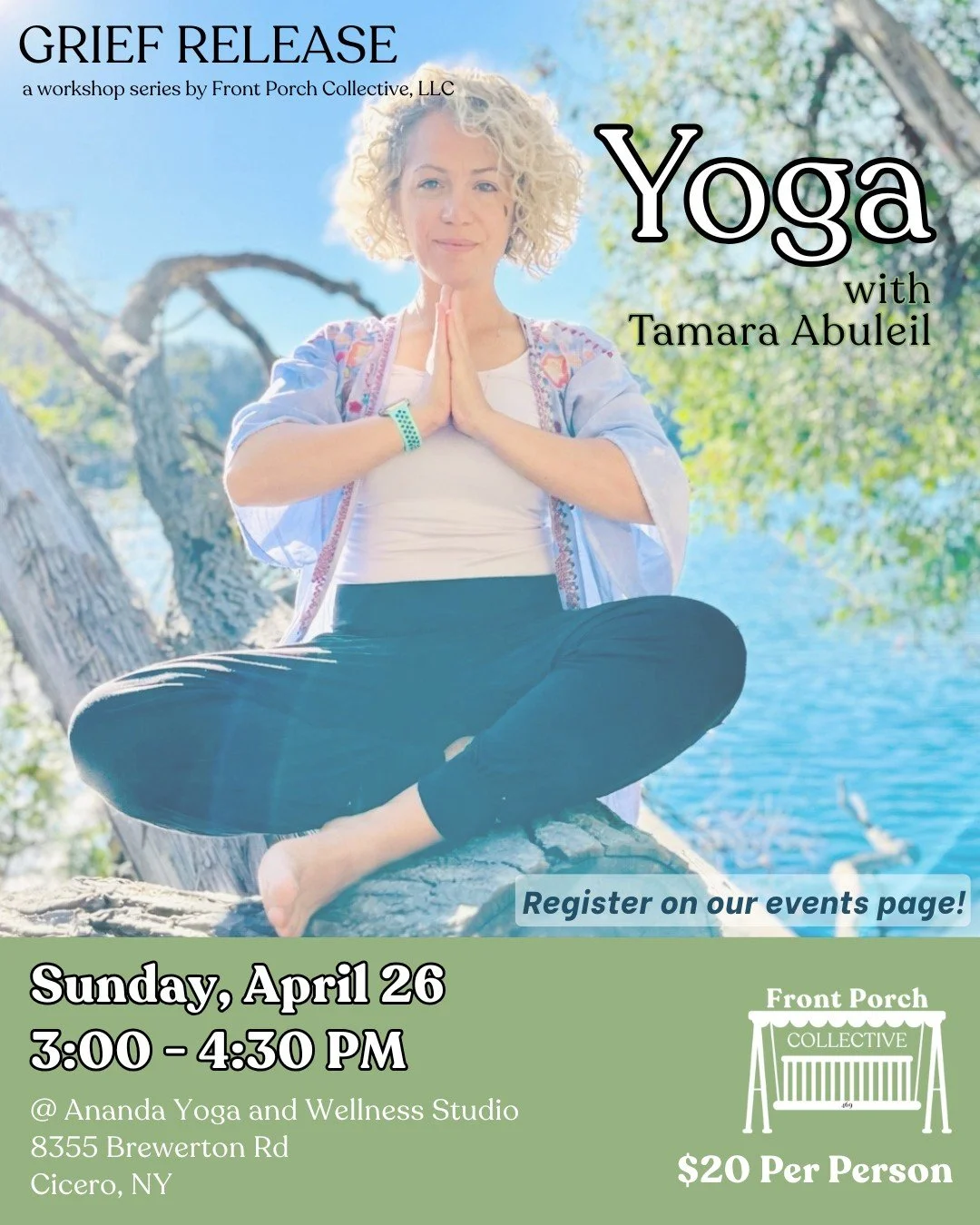 A new Grief Release workshop is coming at you this month! 

Grief Release: Yoga with @yogibynature_ 
Sunday, April 26
@ Ananda Yoga and Wellness Studio, Cicero, NY
$20 per person, REGISTRATION REQUIRED
➡ 🔗 on our page!

❓What will this workshop enta