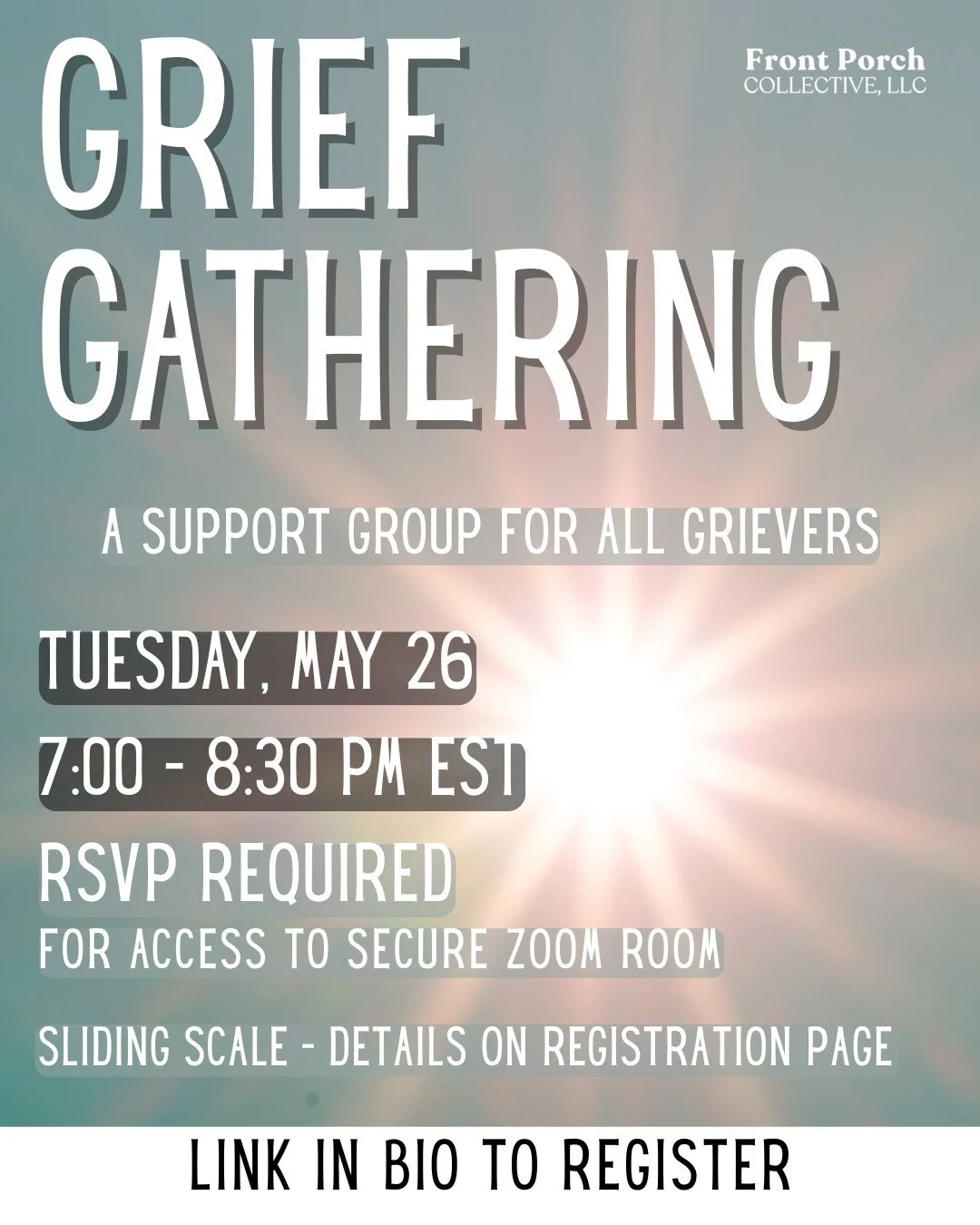 Join us this Tuesday for Grief Gathering, our general grief support group! 💛

Grief Gathering, a general grief support group
Virtual from the comfort of your safe space
Tuesday, May 26
7-8:30 PM EST
Registration 🔗 on our page

This monthly group of