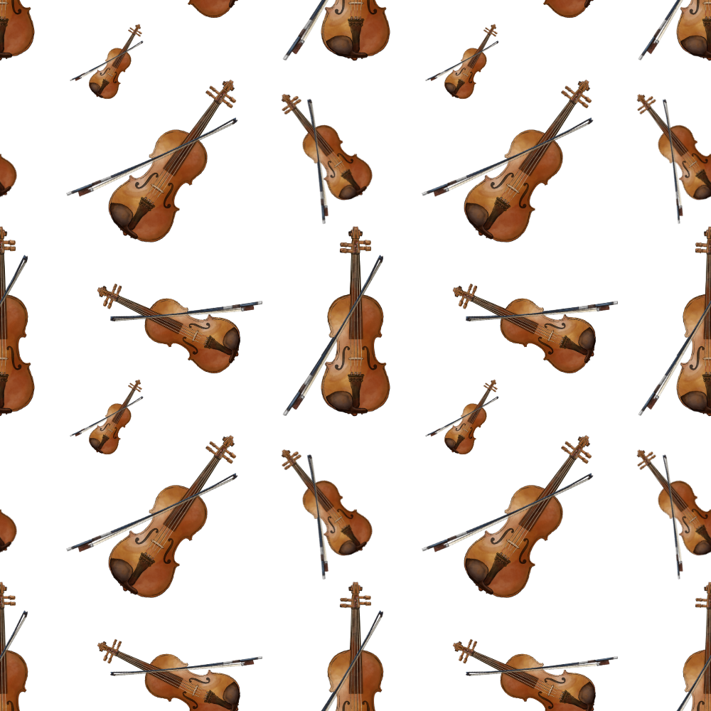 Pattern featuring violins and bows on a white background