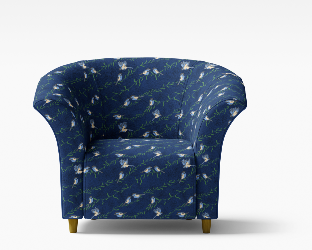 Cozy Mountain Cabin Wildlife
Colorway: 12 (Chickadees and Vines on Dark Blue)