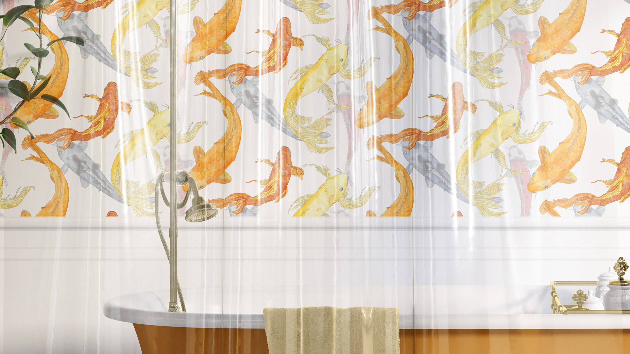 Vintage Bathroom with Nishiki Rara NR-01 Cloud PVC-free vinyl alternative on walls