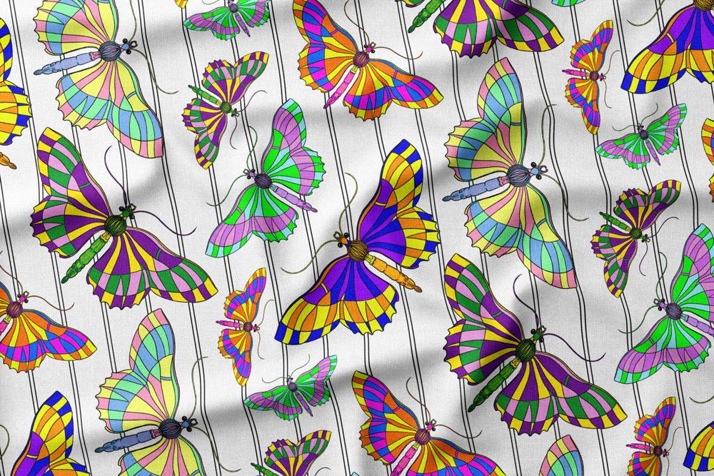 Parkleigh Butterflies 01 - Multicolored Vectors Dance Across Pinstripes
