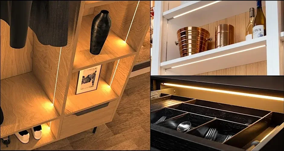 Häfele Lighting Examples in draws and cabinetry.