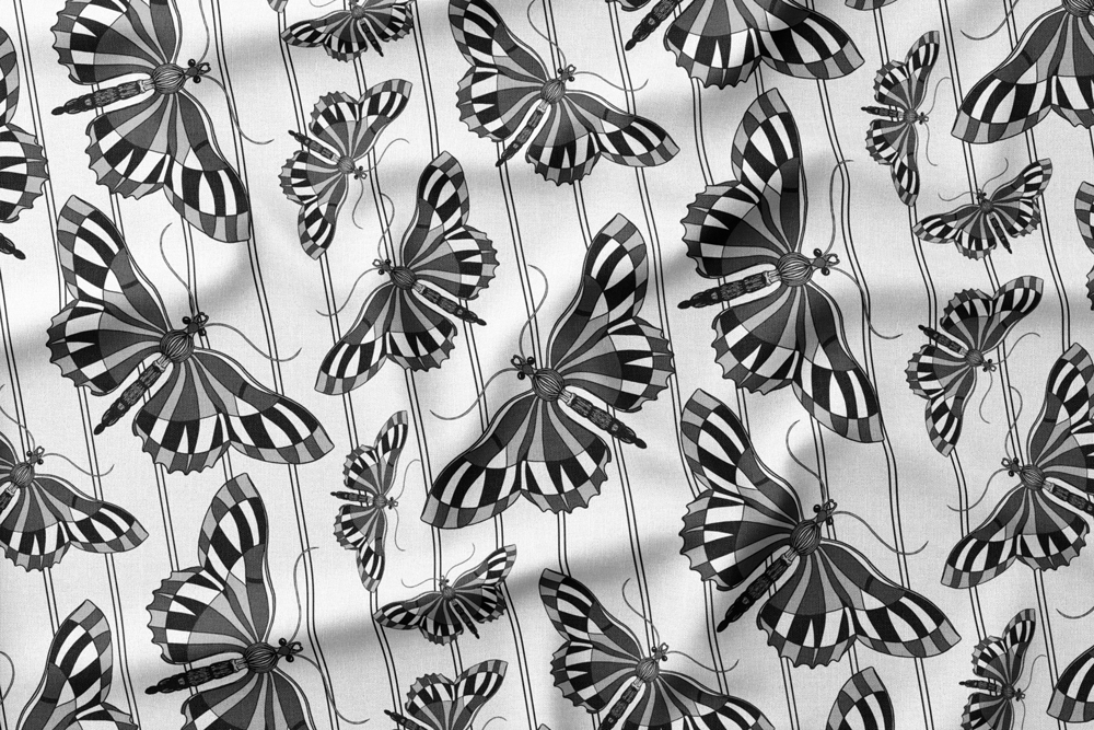 Parkleigh Butterflies 02 - Black & Grey  - Vectors Dance Across Pinstripes