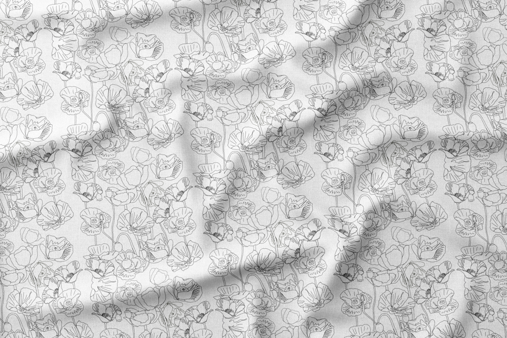 Black and white illustration of poppy flowers