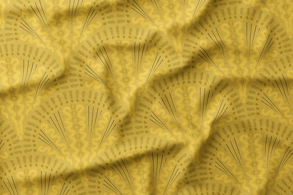 #18 Hand-drawn Paintbrush Scallops in Yellows and Charcoal on Mustard