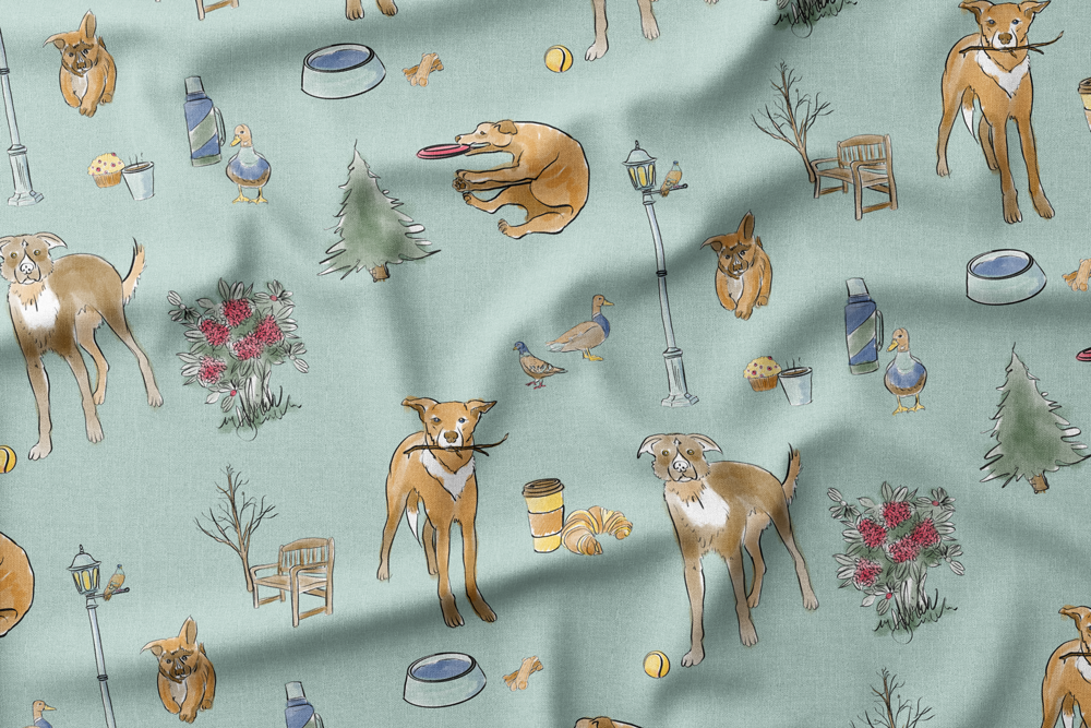 Coffee in the Park with Dogs
Colorway: 05 (on Aqua)