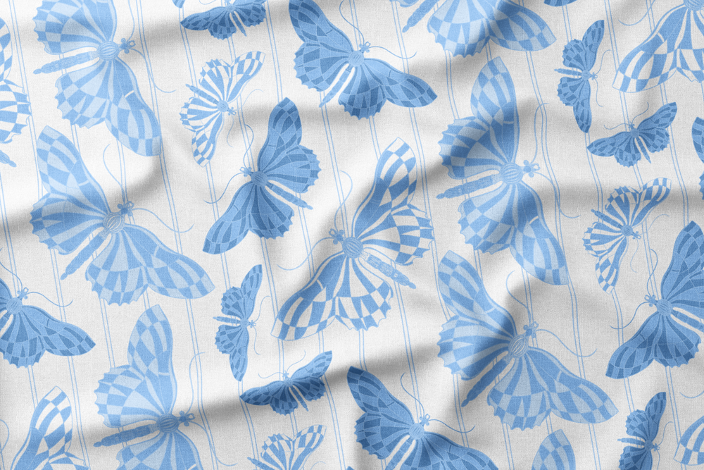 Parkleigh Butterflies 08 - Shades of Blue - Vectors Dance Across Pinstripes