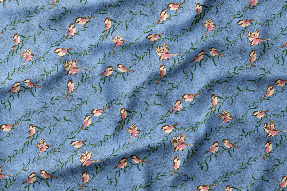 Cozy Mountain Cabin Wildlife
Colorway: 11 (Chickadees on Light Blue)