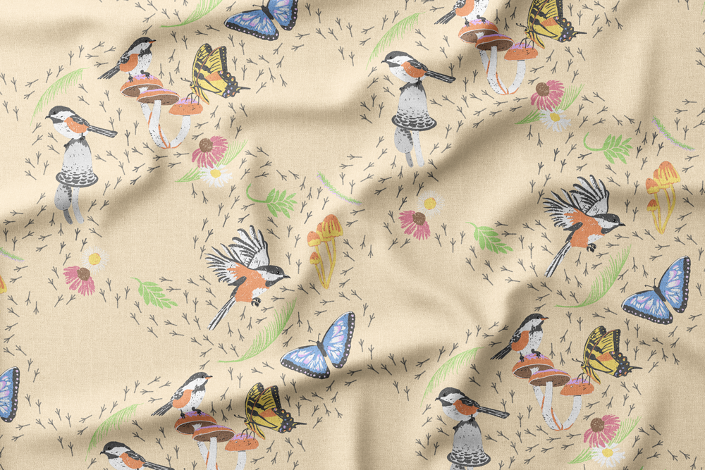 #5 Birds Butterflies Mushrooms Flowers Grasses 2 - Cream