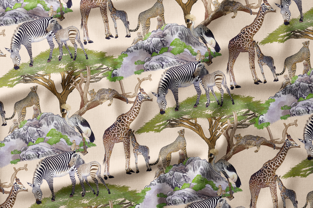Serengeti Wildlife Families
Colorway: 02 (Watercolor on Beige)