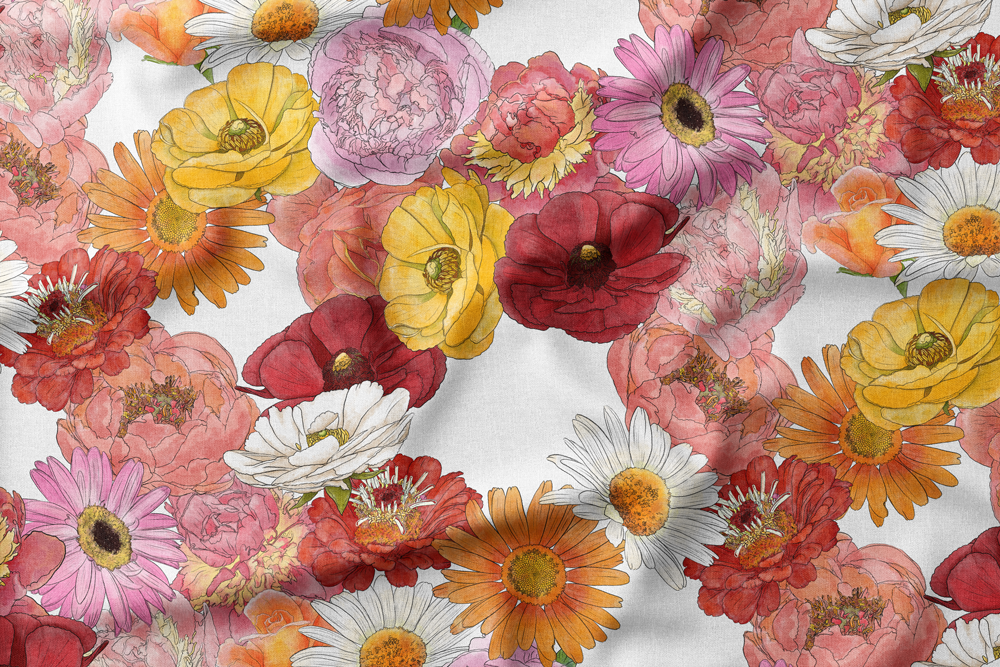 10 Tumbling Flowers on White (Large-scale)