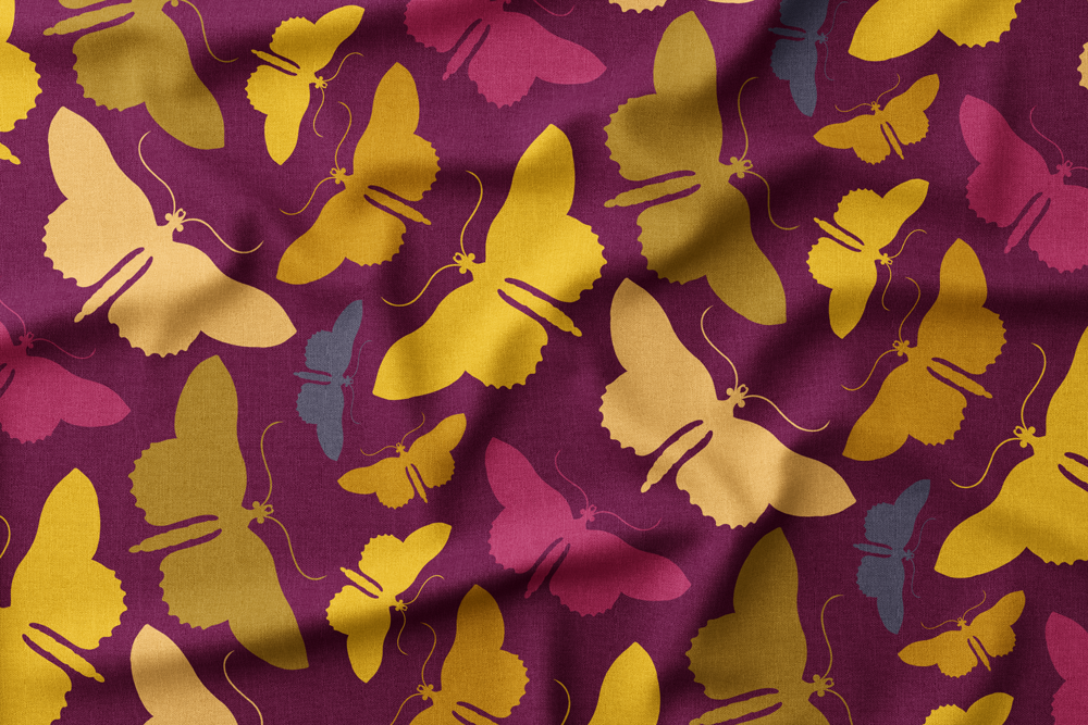 Parkleigh Butterflies 14 - Silhouettes of Dancing Butterflies on Burgundy