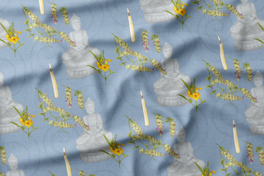 Meditating with Buddha
Colorway: 07 (on Vintage Blue)