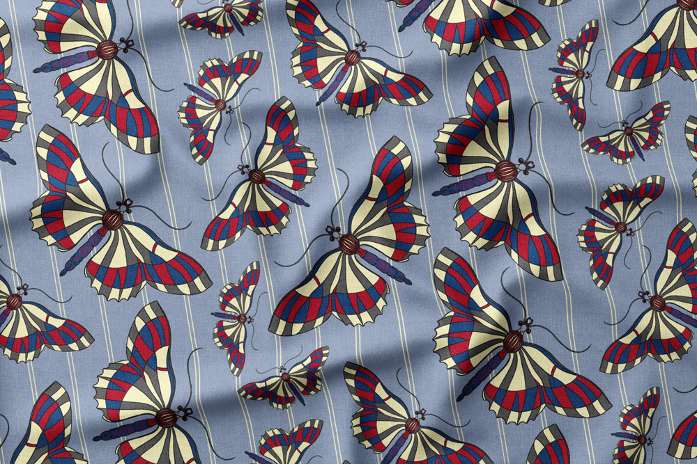 Parkleigh Butterflies 12 - Preppy - Vectors Dance Across Pinstripes