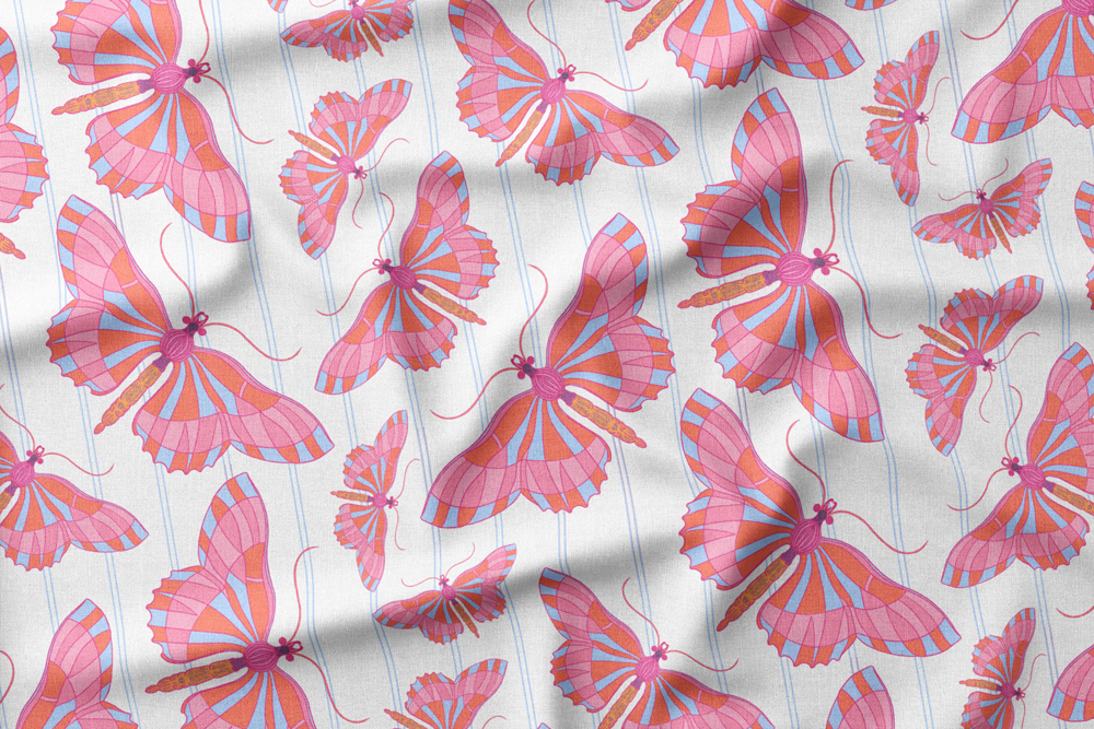 Parkleigh Butterflies 11 - Pinks + Blues - Vectors Dance Across Pinstripes