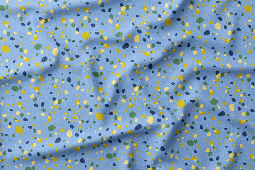 #19 Dancing Pebbles of Blue + Green + Golds on Light Blue