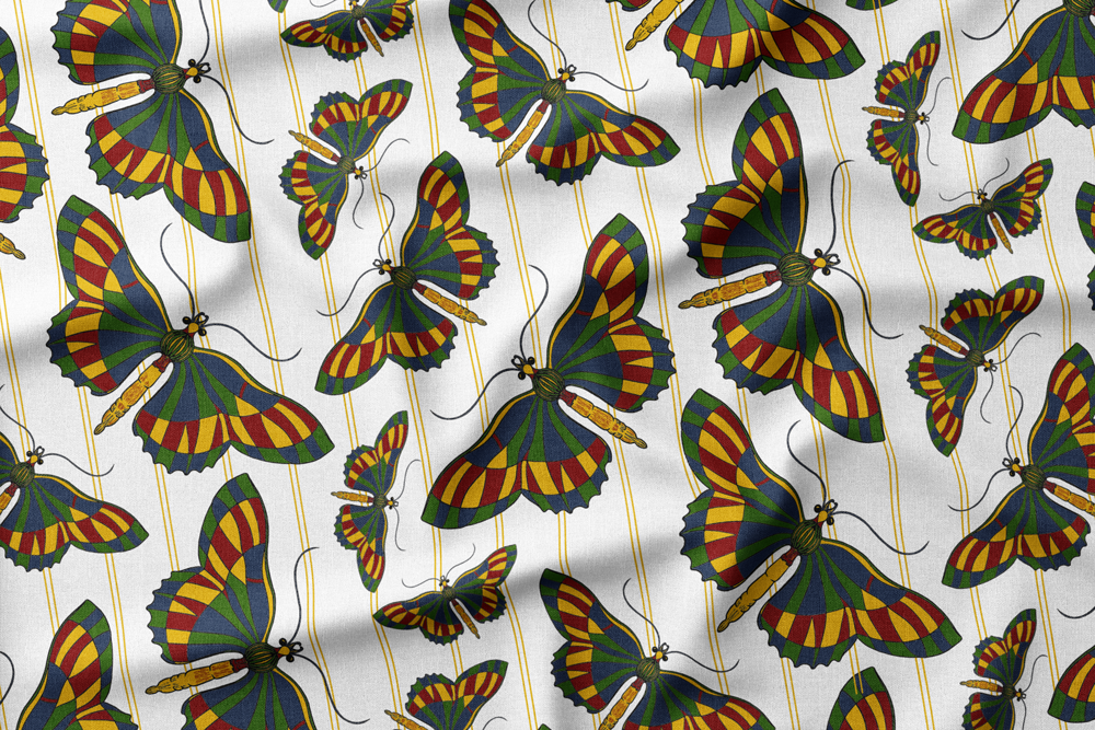 05 Magical Jewel-toned Butterflies Across Gold Stripes on White