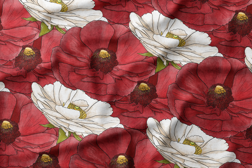 07 Lush & Lovely Red & White Watercolor & Graphite Ranunculus (Large-scale)