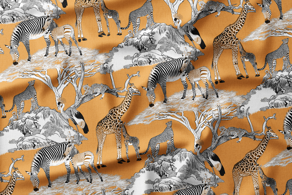 Serengeti Wildlife Families
Colorway: 26 (Color Block on Orange)