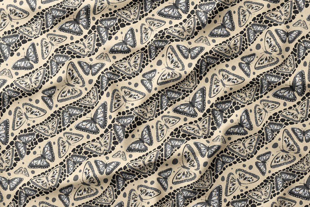 17 Bands of Black, White & Gray Butterflies with Gray Pebbles on Cream