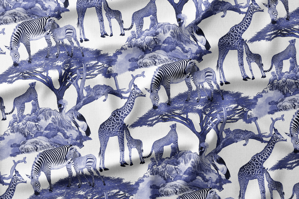 Serengeti Wildlife Families
Colorway: 21 (Blue Ink on White)