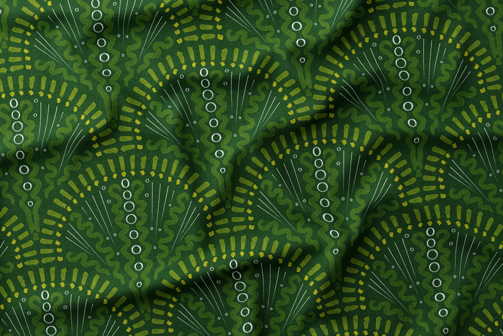 17 - Paintbrush Scallops in Greens White on Dark Green