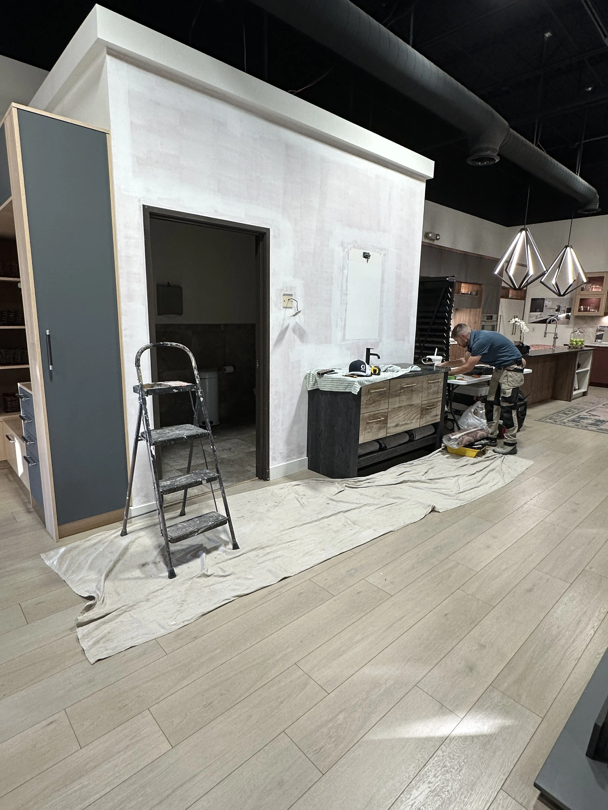 Wall priming begins
two coats over two days to allow for proper drying