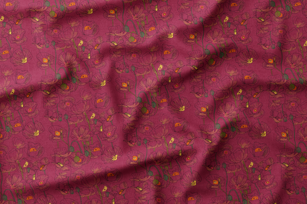 Watercolor Poppies
Colorway: 05 (on Crimson Cherry)