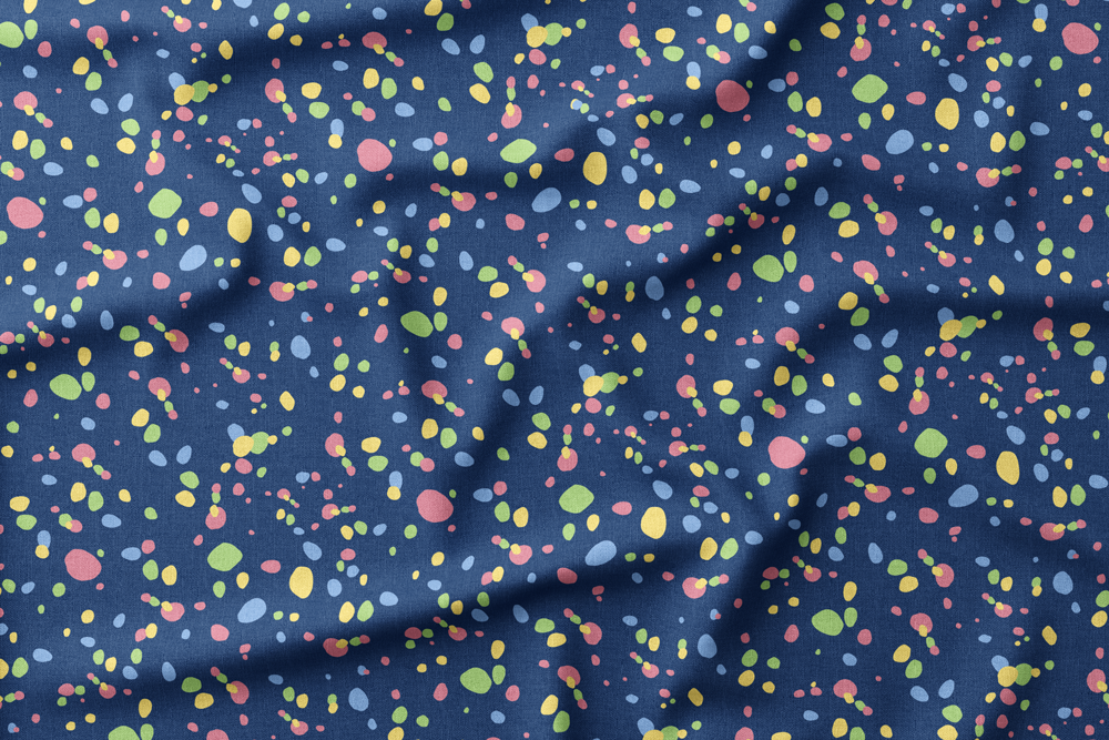 #20 Dancing Pebbles Blue + Green + Gold + Pink on Dk Blue