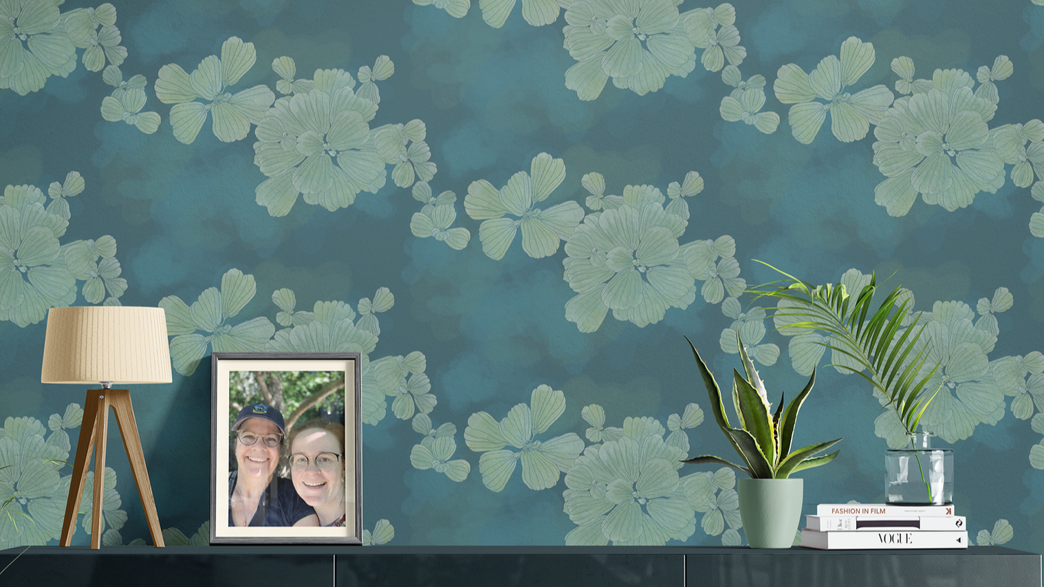 Kame Ukikusa Teal Aluminium Metal Print matte