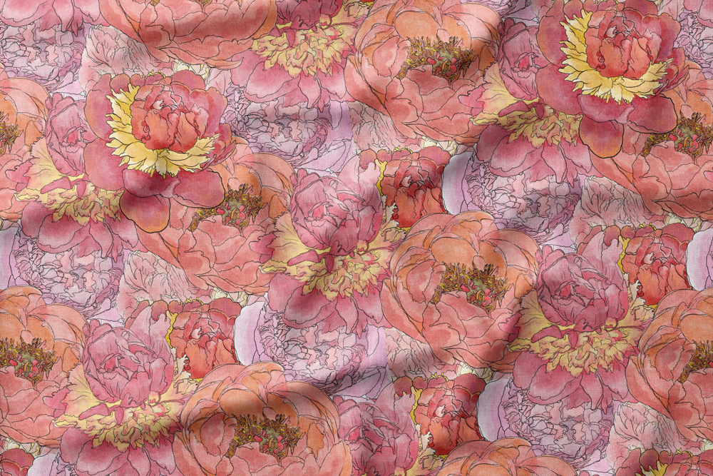 03 Beautiful Pink Watercolor & Graphite Peonies (Large-scale)