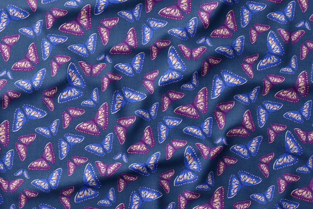 Cozy Mountain Cabin Wildlife
Colorway: 15 (Butterflies on Dark Blue)