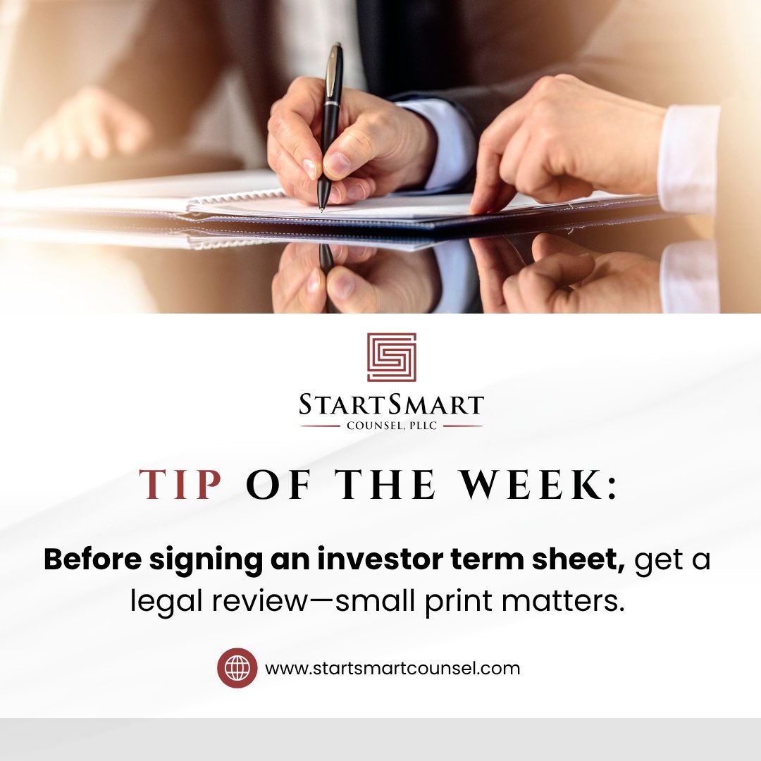 Tip of the week: Before signing an investor term sheet, get a legal review&mdash;small print matters. 💡 

Those few pages can shape your company&rsquo;s future, from ownership terms to decision rights. Protecting your interests early can save you fr
