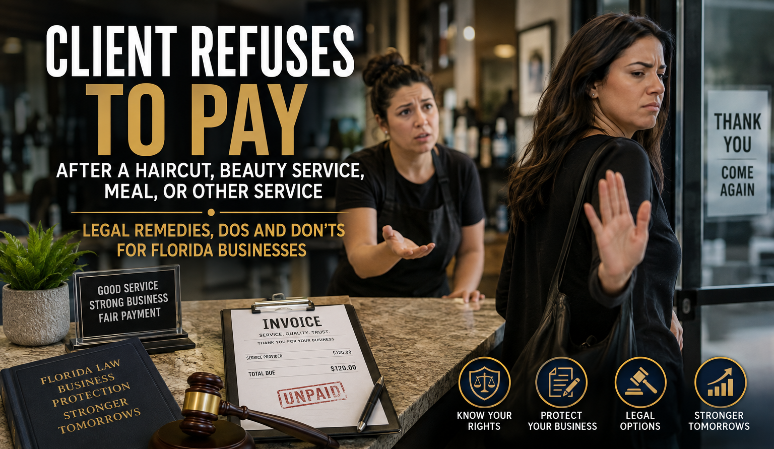 Client Refuses to Pay After Receiving a Haircut, Beauty Service, Meal, or Other Service: Legal Remedies, Dos and Don'ts for Florida Businesses