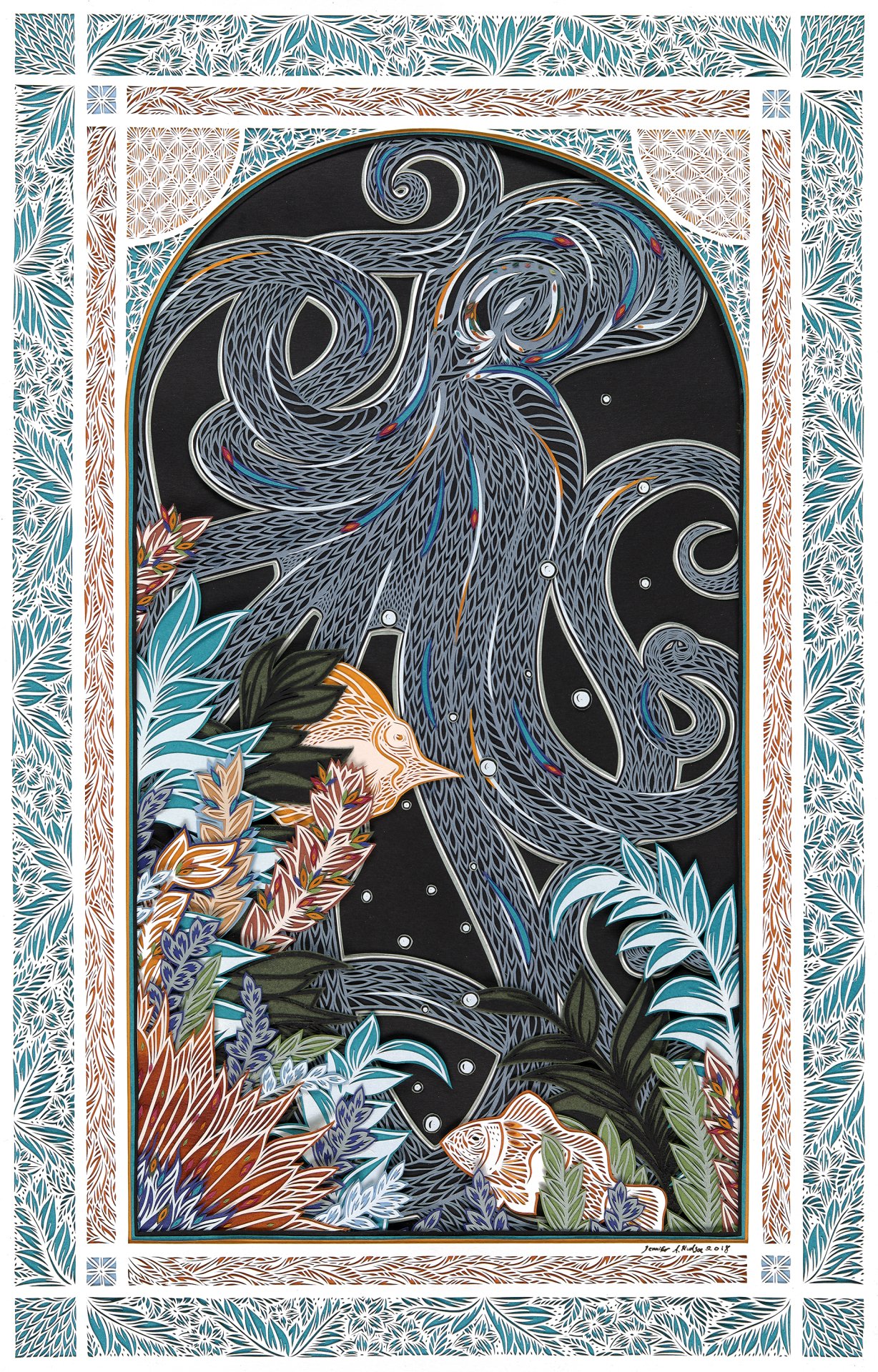 June, Hand Cut Paper, 11inx17in, ORIGINAL SOLD. Prints Available