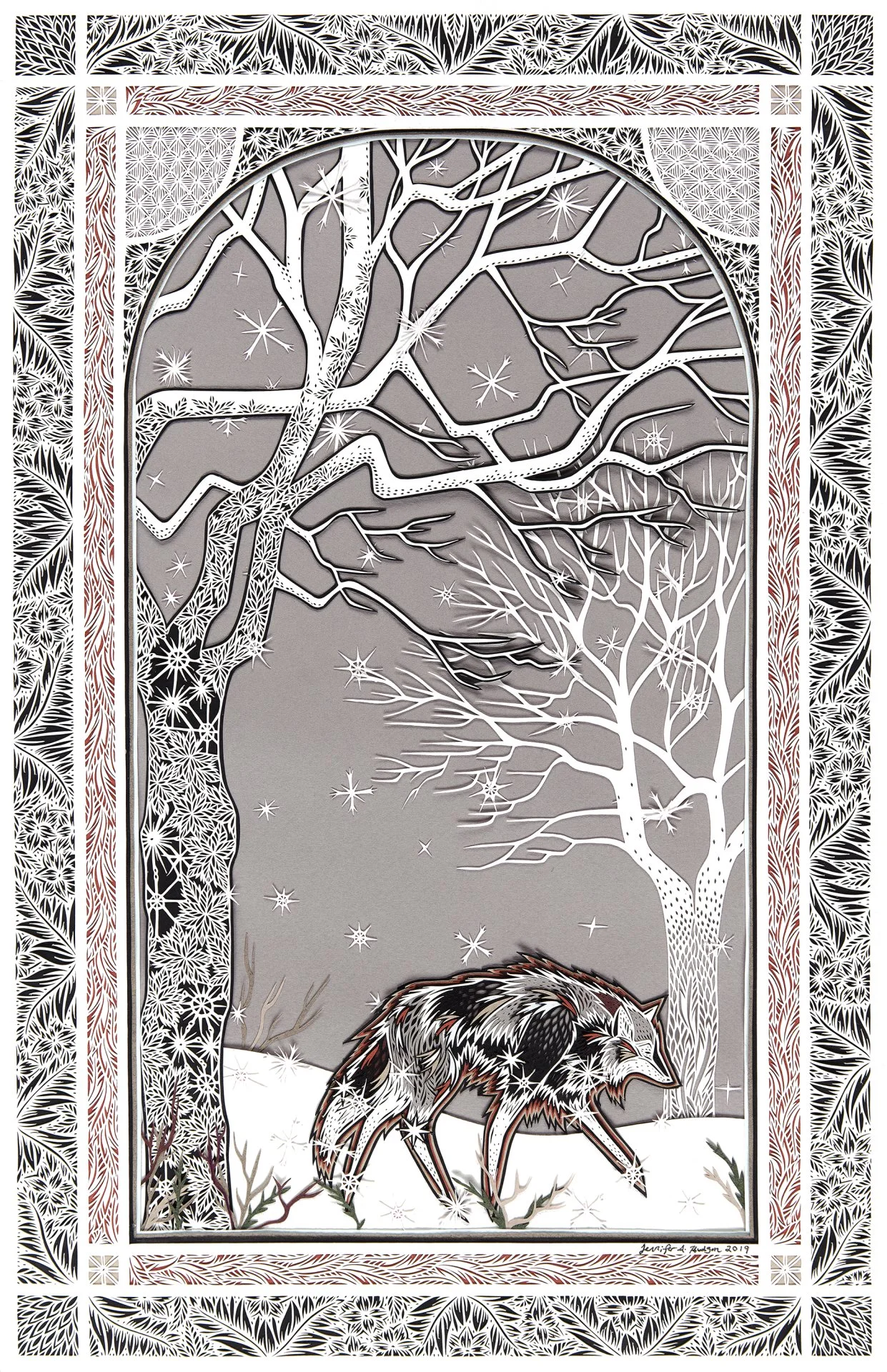 January, Hand Cut Paper, 11inx17in, ORIGINAL SOLD. Prints Available