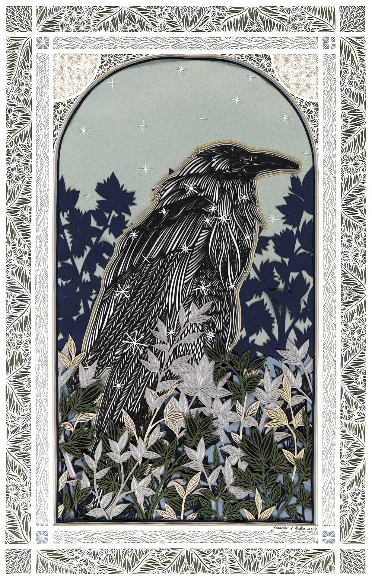 February, Hand Cut Paper, 11inx17in, ORIGINAL SOLD. Prints Available