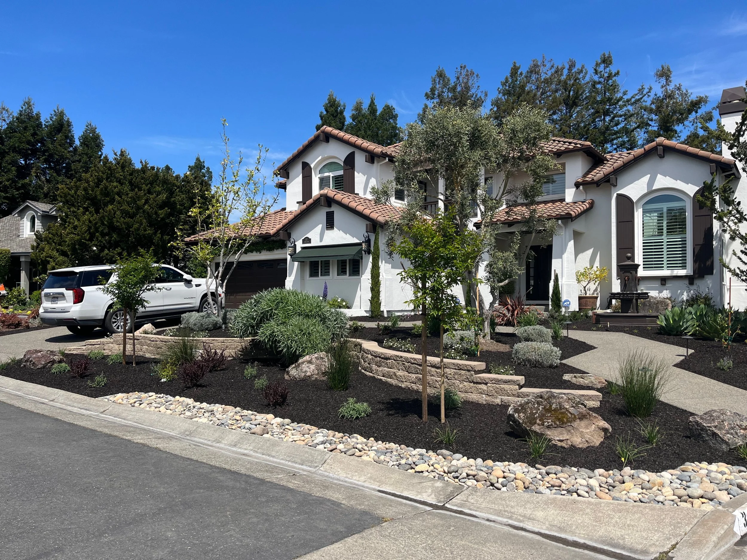 Mediterranean style front yard in Petaluma, CA.