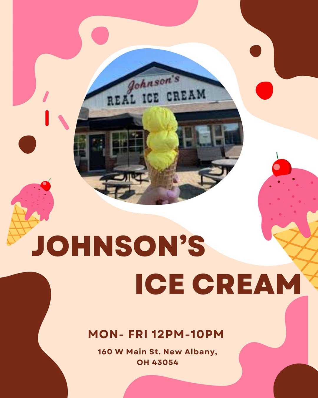 Sweet treats and local tradition 🍦✨

Did you know Johnson's Real Ice Cream- New Albany has been serving Central Ohio since 1950? Family-owned for over 70 years, this local favorite started in Bexley and has grown into one of Columbus&rsquo; most lov