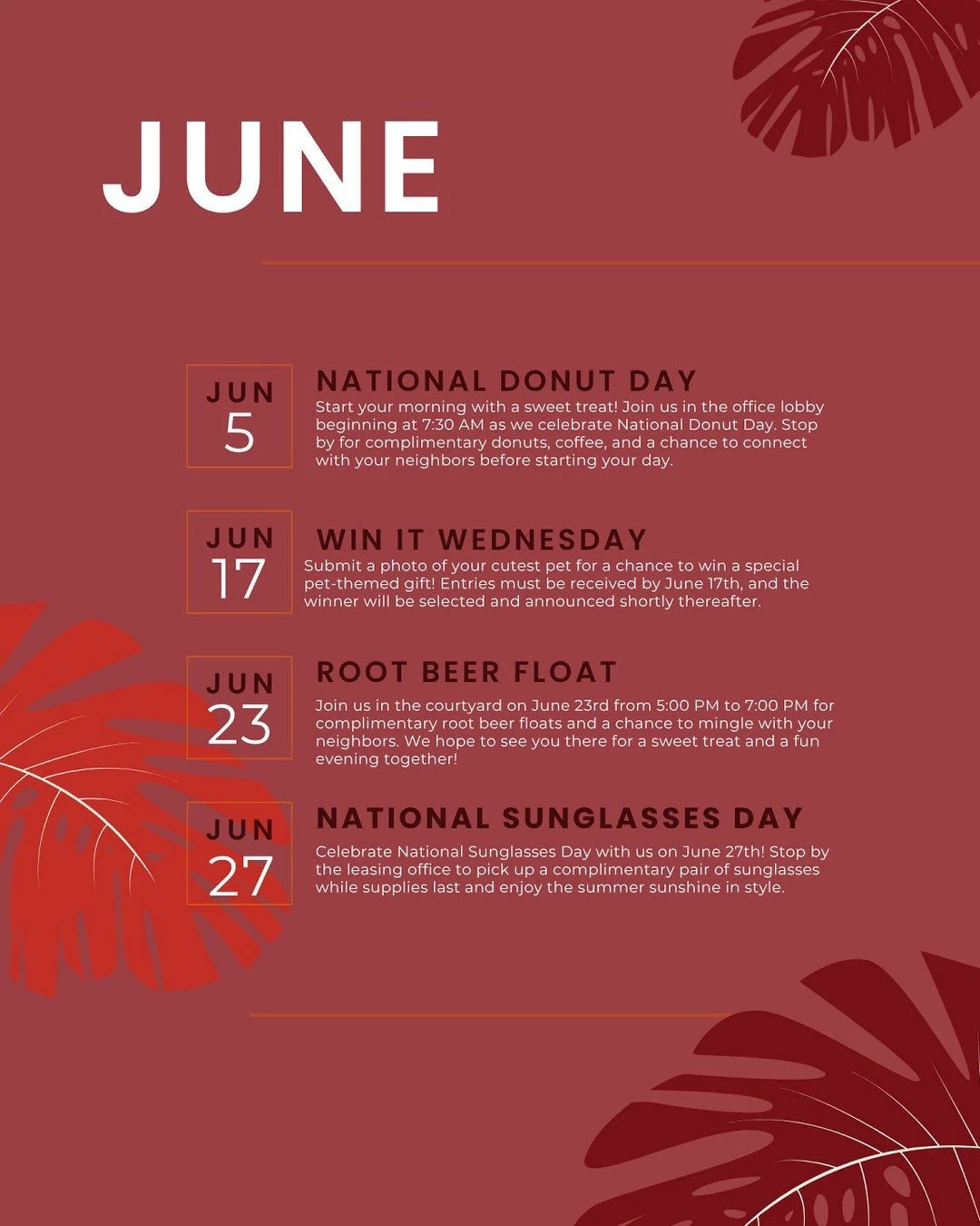 Hello June! Check out our events going on this month!