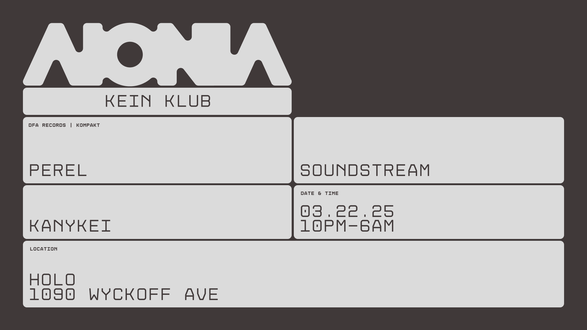 KEIN KLUB: PEREL [DFA RECORDS, KOMPAKT] | SOUNDSTREAM [BERGHAIN/ PANORAMA BAR | KANYKEI [KATERMUKKE]